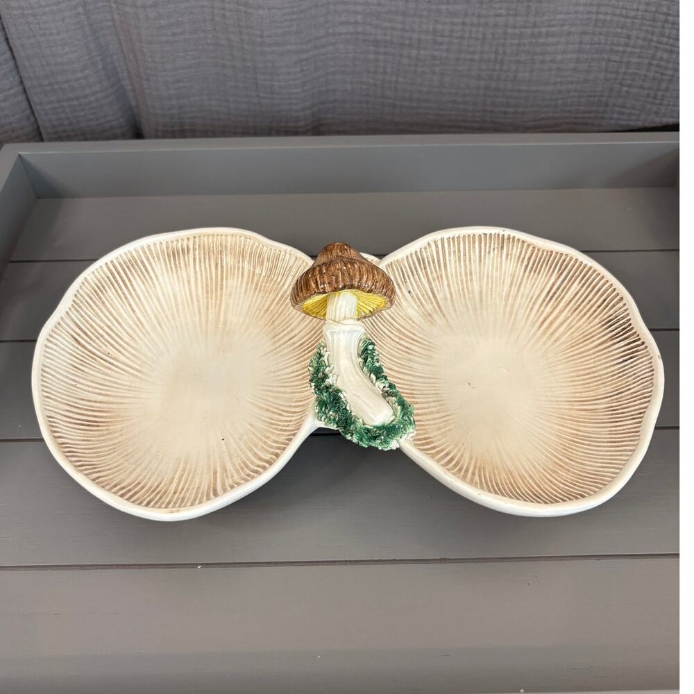 Vintage Mushroom Double Sided Serving Dish Italy Hand Painted